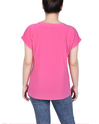 Thumbnail 2: NY COLLECTION Womens Petite Short Extended-Sleeve Grommet Neck Knit Top 