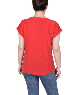 Thumbnail 2: NY COLLECTION Womens Petite Short Extended-Sleeve Grommet Neck Knit Top 