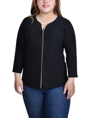 Thumbnail 1: NY COLLECTION NY Collection Plus 3/4 Sleeve Piped Top 