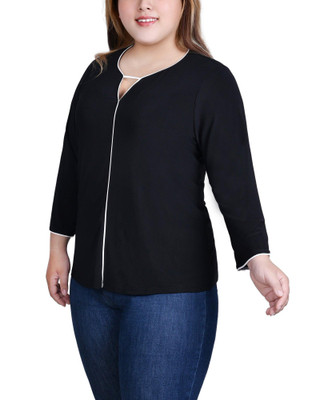 Thumbnail 2: NY COLLECTION NY Collection Plus 3/4 Sleeve Piped Top 