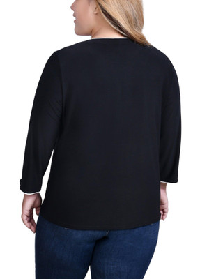 Thumbnail 3: NY COLLECTION NY Collection Plus 3/4 Sleeve Piped Top 