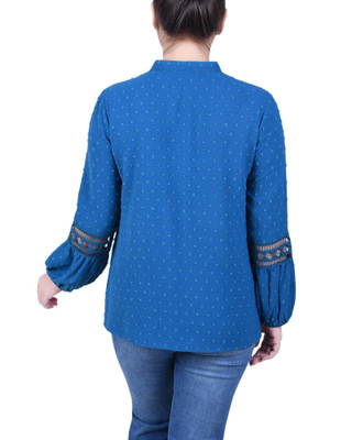 Thumbnail 3: NY COLLECTION NY Collection Petite Long Sleeve Blouse With Crochet Trim 