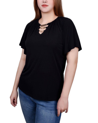 Thumbnail 3: NY COLLECTION NY Collection Petite Raglan Sleeve Top with Chain Detail 