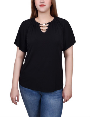 Thumbnail 1: NY COLLECTION NY Collection Petite Raglan Sleeve Top with Chain Detail 
