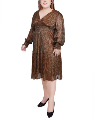 Thumbnail 3: NY COLLECTION NY Collection Plus Long Sleeve Plisse Mesh Dress 