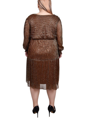Thumbnail 4: NY COLLECTION NY Collection Plus Long Sleeve Plisse Mesh Dress 