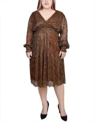 Thumbnail 1: NY COLLECTION NY Collection Plus Long Sleeve Plisse Mesh Dress 