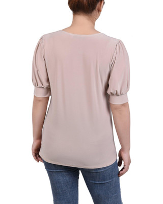 Thumbnail 2: NY COLLECTION Womens Petite Short Sleeve Balloon Sleeve Top With Hardware 