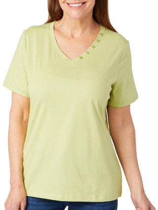 Thumbnail 1: Coral Bay Coral Bay Womens Solid V-Neckline Short Sleeve Top 