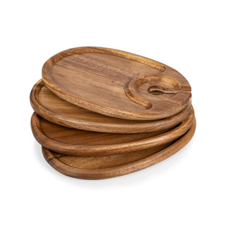Thumbnail 2: Toscana Toscana Wine Appetizer Plate Set of 4 Acacia Wood 
