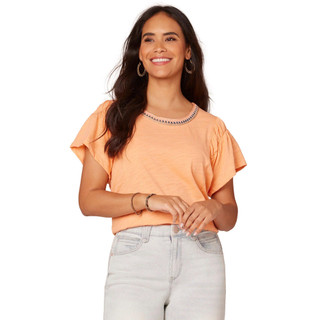 Thumbnail 1: Democracy Democracy Womens Short Flutter Sleeve Crochet Neck Top 