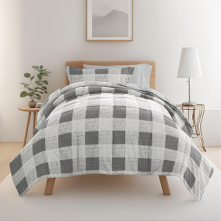 Thumbnail 1: IENJOY HOME 8 Piece Gray Patterned Comforter Dorm Set Bundle 