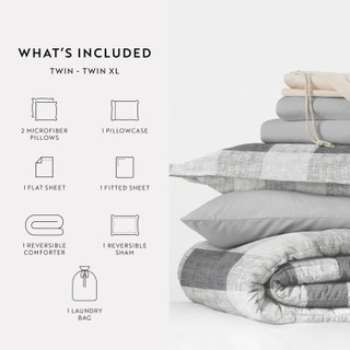 Thumbnail 9: IENJOY HOME 8 Piece Gray Patterned Comforter Dorm Set Bundle 