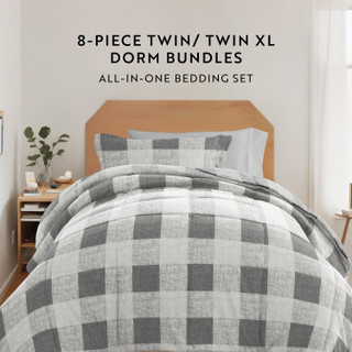 Thumbnail 6: IENJOY HOME 8 Piece Gray Patterned Comforter Dorm Set Bundle 