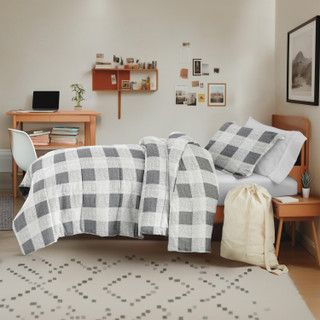 Thumbnail 3: IENJOY HOME 8 Piece Gray Patterned Comforter Dorm Set Bundle 