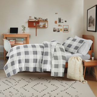 Thumbnail 3: IENJOY HOME 8 Piece Gray Patterned Comforter Dorm Set Bundle 