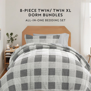 Thumbnail 6: IENJOY HOME 8 Piece Gray Patterned Comforter Dorm Set Bundle 