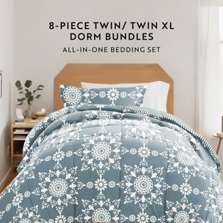 Thumbnail 11: IENJOY HOME 8 Piece Light Blue Patterned Comforter Dorm Set Bundle 