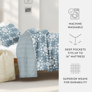 Thumbnail 10: IENJOY HOME 8 Piece Light Blue Patterned Comforter Dorm Set Bundle 