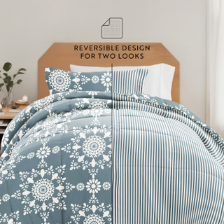 Thumbnail 8: IENJOY HOME 8 Piece Light Blue Patterned Comforter Dorm Set Bundle 
