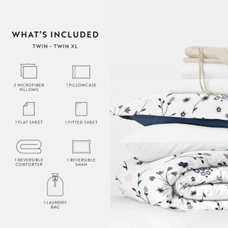 Thumbnail 12: IENJOY HOME 8 Piece Navy Patterned Comforter Dorm Set Bundle 