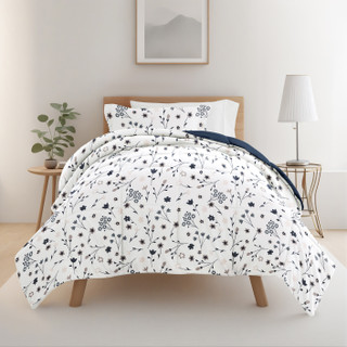 Thumbnail 1: IENJOY HOME 8 Piece Navy Patterned Comforter Dorm Set Bundle 