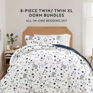 Thumbnail 11: IENJOY HOME 8 Piece Navy Patterned Comforter Dorm Set Bundle 