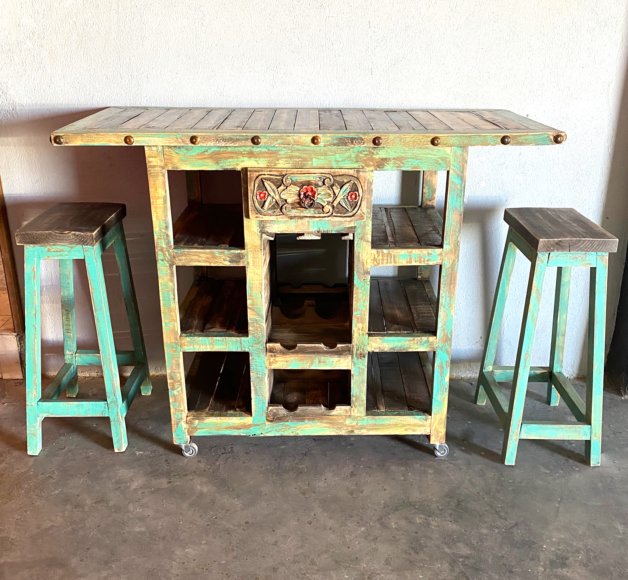 CLEARANCE: Kitchen Island with 2 Stools (Charmworks) - Our Country Hearts