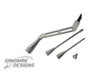 Billet 4-piece shifter column set with a slotted shifter arm, two ribbed-tip levers, and a small knob, lit from above