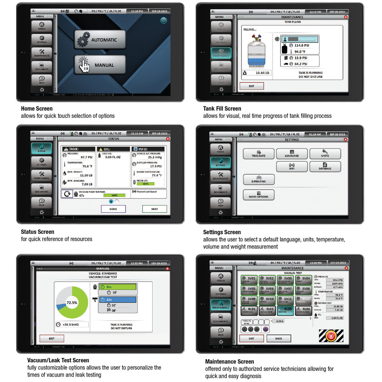 MASTERCOOL COMMANDER1100 SEMI-AUTOMATIC R134a RRR MACHINE