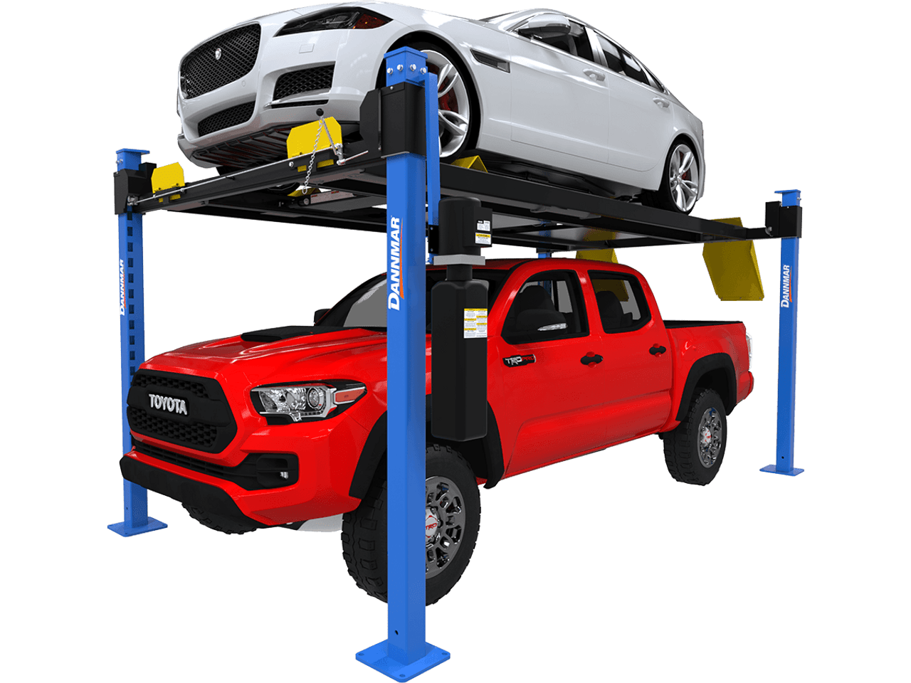 DANNMAR D4-9X Package 9,000-lbs. Capacity Four-Post Lift / High Rise, Extended Length / Includes Caster Kit, Drip Trays, and Aluminum Ramps