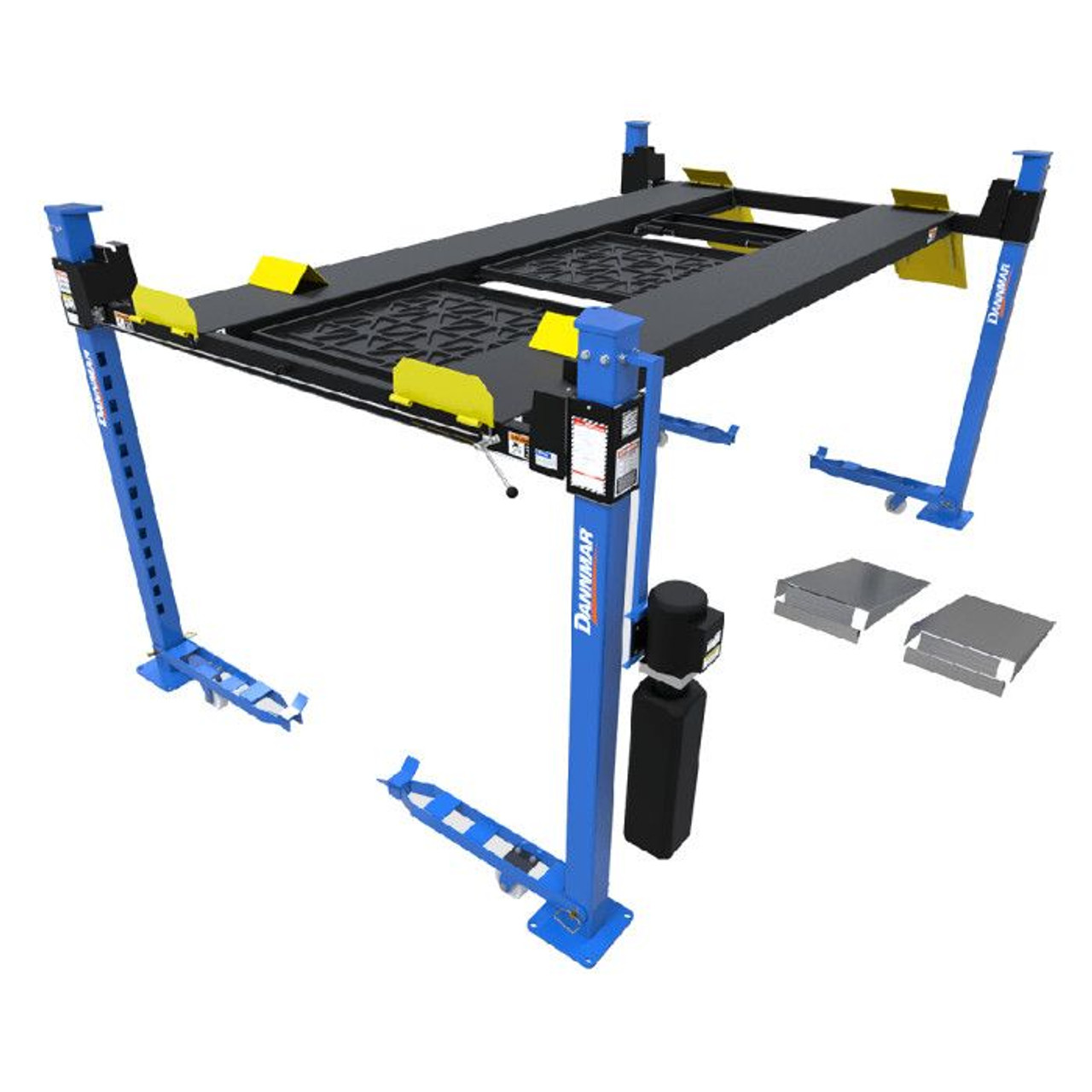 DANNMAR D4-9 PACKAGE 9,000-lbs. Capacity Four-Post Lift / Standard Rise, Standard Length / Includes Caster Kit, Drip Trays, & Aluminum Ramps