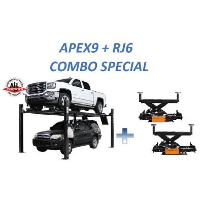 ATLAS APEX 9 ALI Certified 9,000 lb 4-Post Lift + RJ6 Rolling Bridge Jacks Combo 1