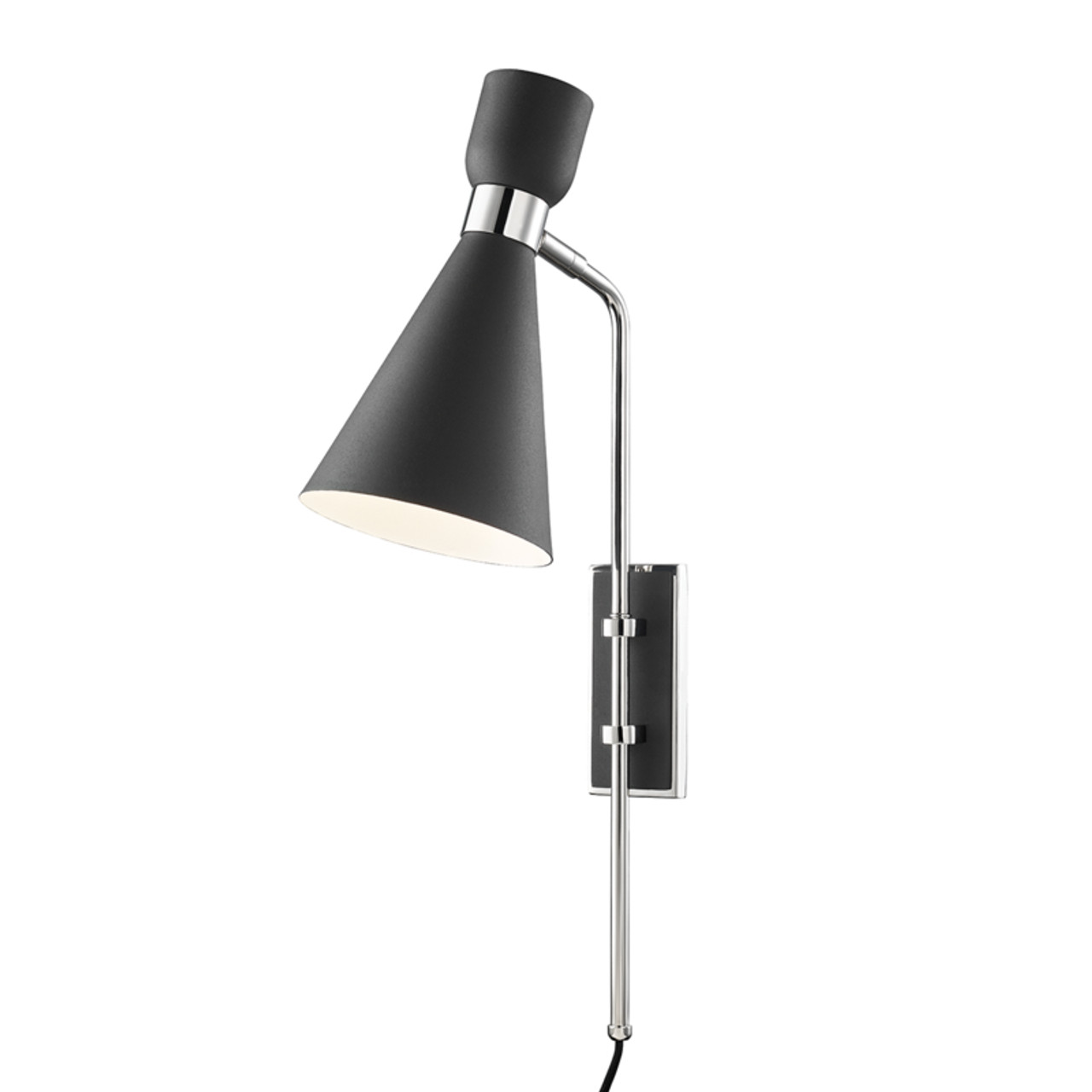 Willa One Light Wall Sconce With Plug in Polished Nickel/Black