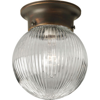 Globe - Clear Ribbed One Light Flush Mount in Antique Bronze (54|P3599-20)