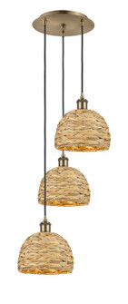 Downtown Urban Three Light Pendant in Antique Brass (405|113B-3P-AB-RBD-8-NAT)