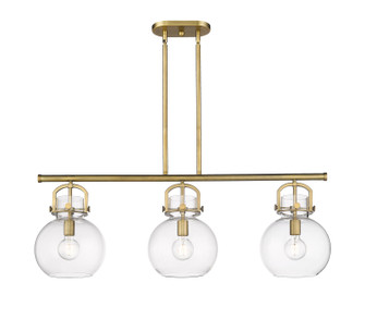 Downtown Urban Three Light Island Pendant in Brushed Brass (405|410-3I-BB-G410-10CL)