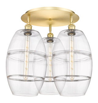 Downtown Urban Three Light Flush Mount in Satin Gold (405|516-3C-SG-G557-10CL)