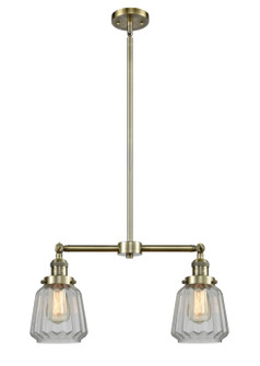 Franklin Restoration Two Light Island Pendant in Antique Brass (405|209-AB-G142) Franklin Restoration Two Light Island Pendant in Antique Brass (405|209-AB-G142)