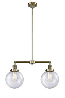 Franklin Restoration Two Light Island Pendant in Antique Brass (405|209-AB-G204-8)