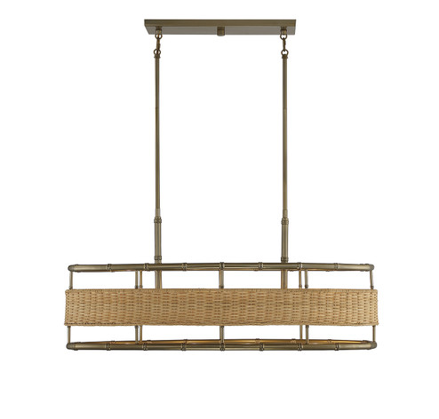 Arcadia Four Light Linear Chandelier in Burnished Brass with Natural Rattan (51|1-7770-4-177)