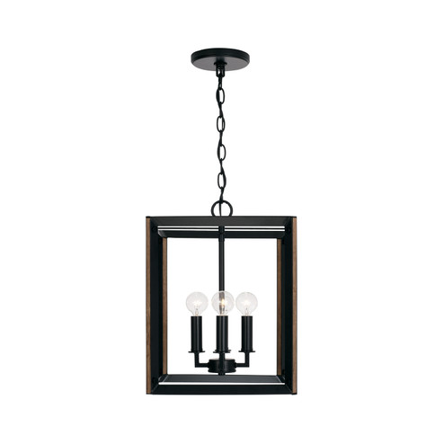 Rowe Four Light Foyer Pendant in Matte Black and Brown Wood (65|545441KD)