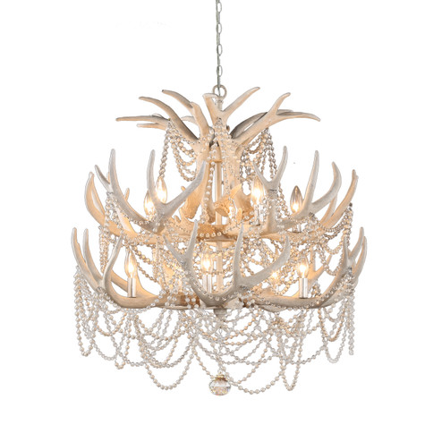 Denali Ten Light Chandelier in Ivory Grey And Silver Leaf (374|H22109T-10)