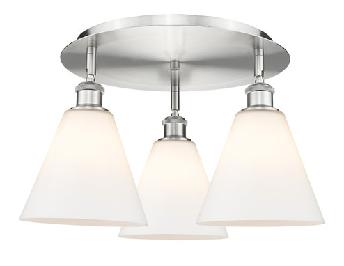 Downtown Urban Three Light Flush Mount in Satin Nickel (405|516-3C-SN-GBC-81)