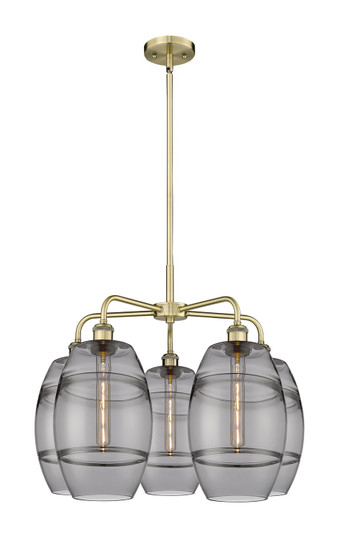 Downtown Urban Five Light Chandelier in Antique Brass (405|516-5CR-AB-G557-8SM)