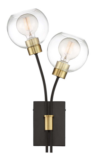 Pierre Two Light Wall Sconce in Polished Brass (360|WS70029-2-PB+MBK)