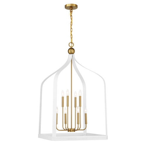 Sheffield Eight Light Pendant in White with Warm Brass Accents (51|7-7800-8-142)