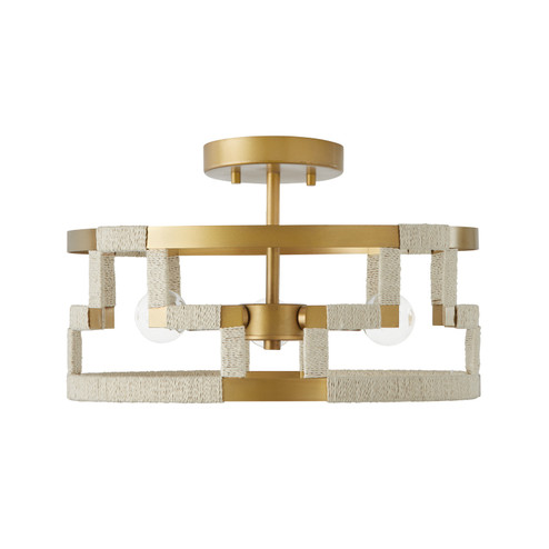 Hala Three Light Semi-Flush Mount in Bleached Natural Jute and Patinaed Brass (65|241031NL)