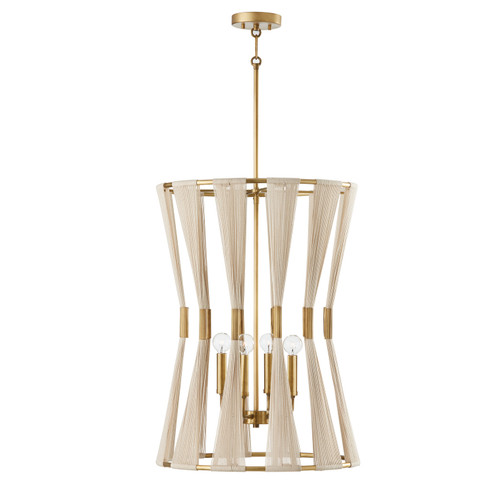 Bianca Four Light Foyer Pendant in Bleached Natural Rope and Patinaed Brass (65|541141NP)