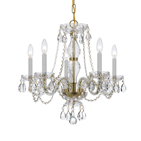 Traditional Crystal Five Light Chandelier in Polished Brass (60|5085-PB-CL-SAQ)